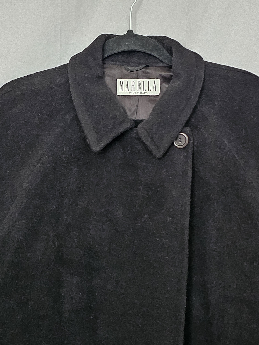 MARELLA Black Wool Cape with Single Button Collar - Picture 2 of 6
